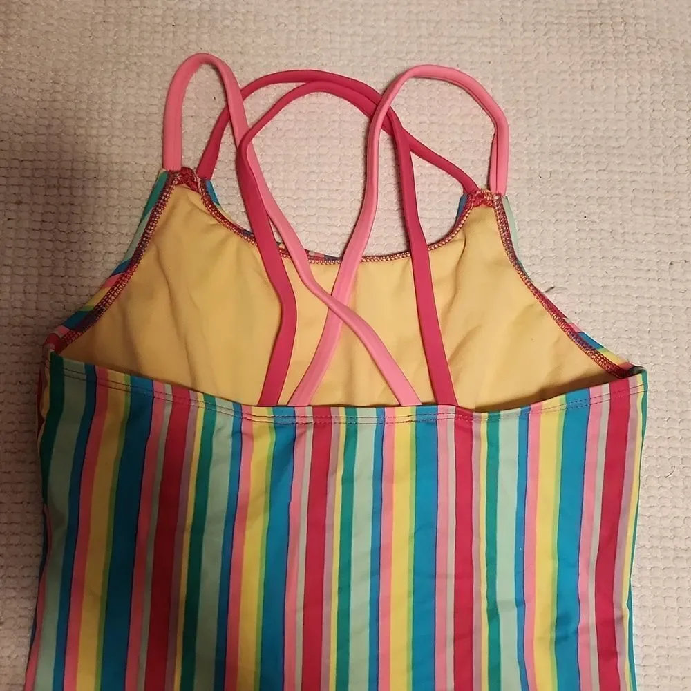 land's End multicolor striped one piece swimsuit.